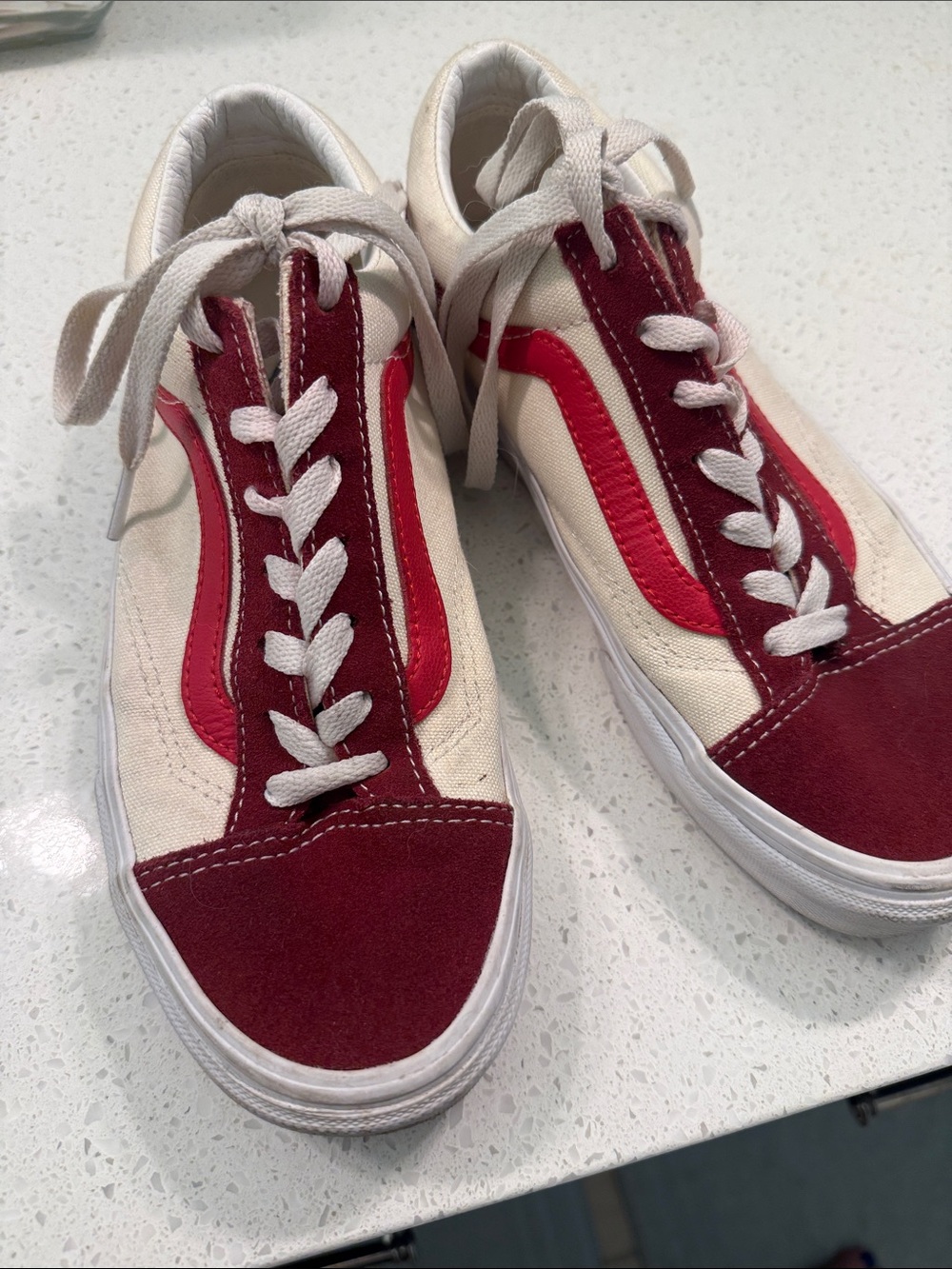 Vans Cream, Red & Burgundy Old Skool Sneakers